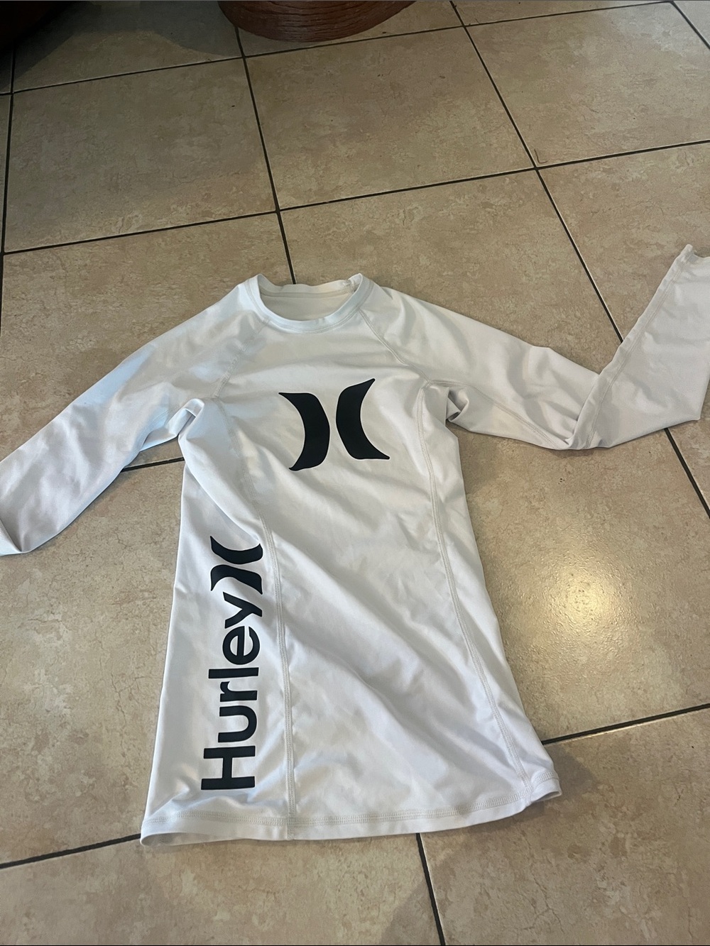 Hurley White Long Sleeve Swim Top with Black Logo
